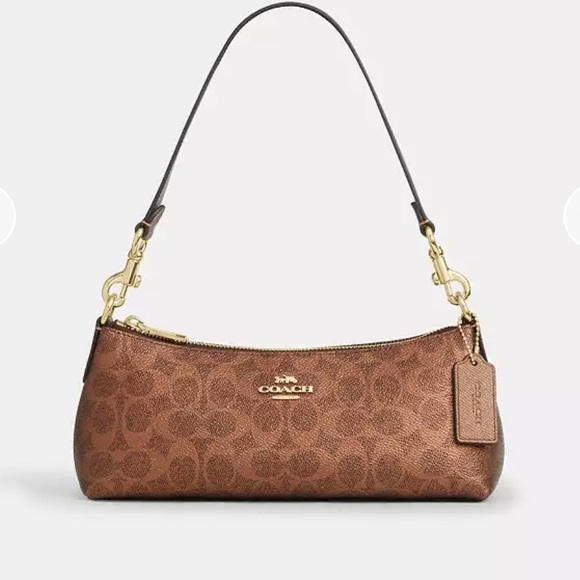 👜 Coach Charlotte Shoulder Bag Signature Canvas Copper NWT - Picture 4 of 15